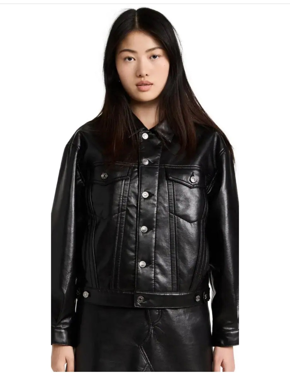 Agolde Classic Charli Black Recycled Leather Trucker Jacket NWT size M